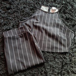 Black & White Striped Mini Skirt Halter Top Set -M